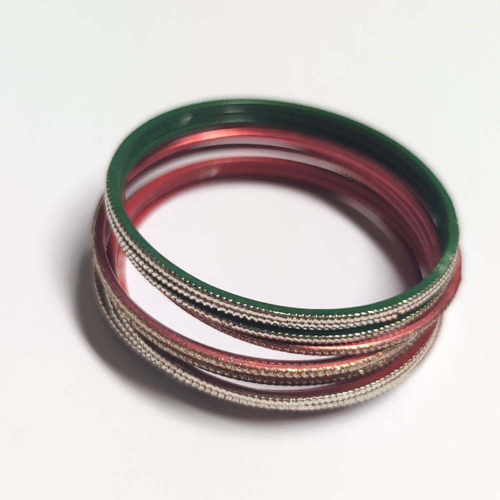 Set of 11 Green and Red with Silver and Gold‎ Metal Bangle Bracelets